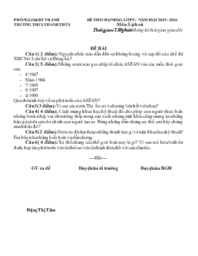 Đề 1 thi chọn học sinh giỏi lớp 9 - Năm học 2015 - 2016 môn lịch sử thời gian 150 phút (không kể thời gian giao đề)